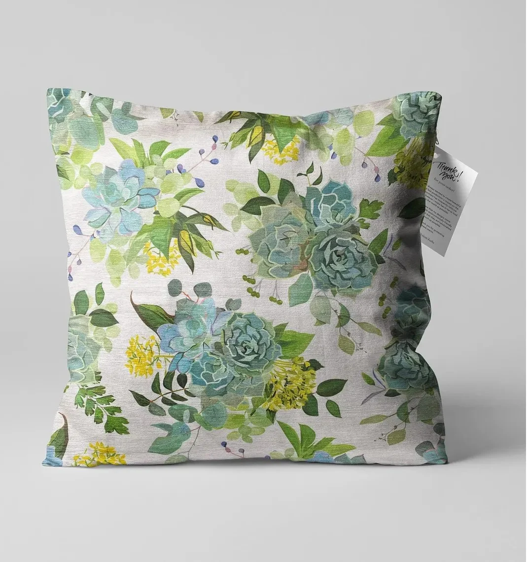 Hydrangea and Wildflower Throw Pillow Cover 18x18 Inches Hydrangea and Wildflower Throw Pillow Cover 18x18 Inches