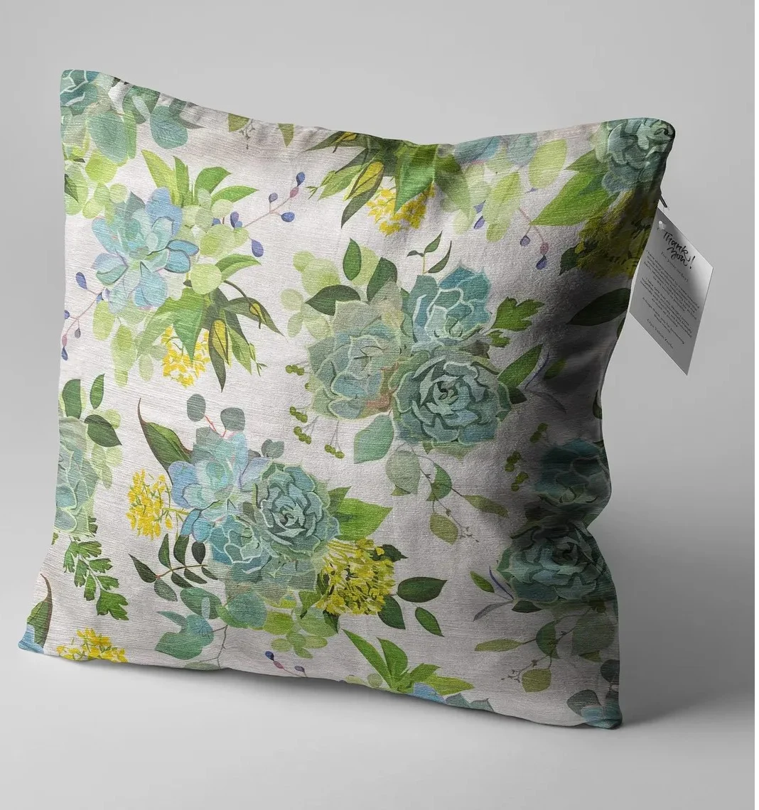 Blue Green Floral Cluster Throw Pillow Cover 18x18 Inches Blue Green Floral Cluster Throw Pillow Cover 18x18 Inches