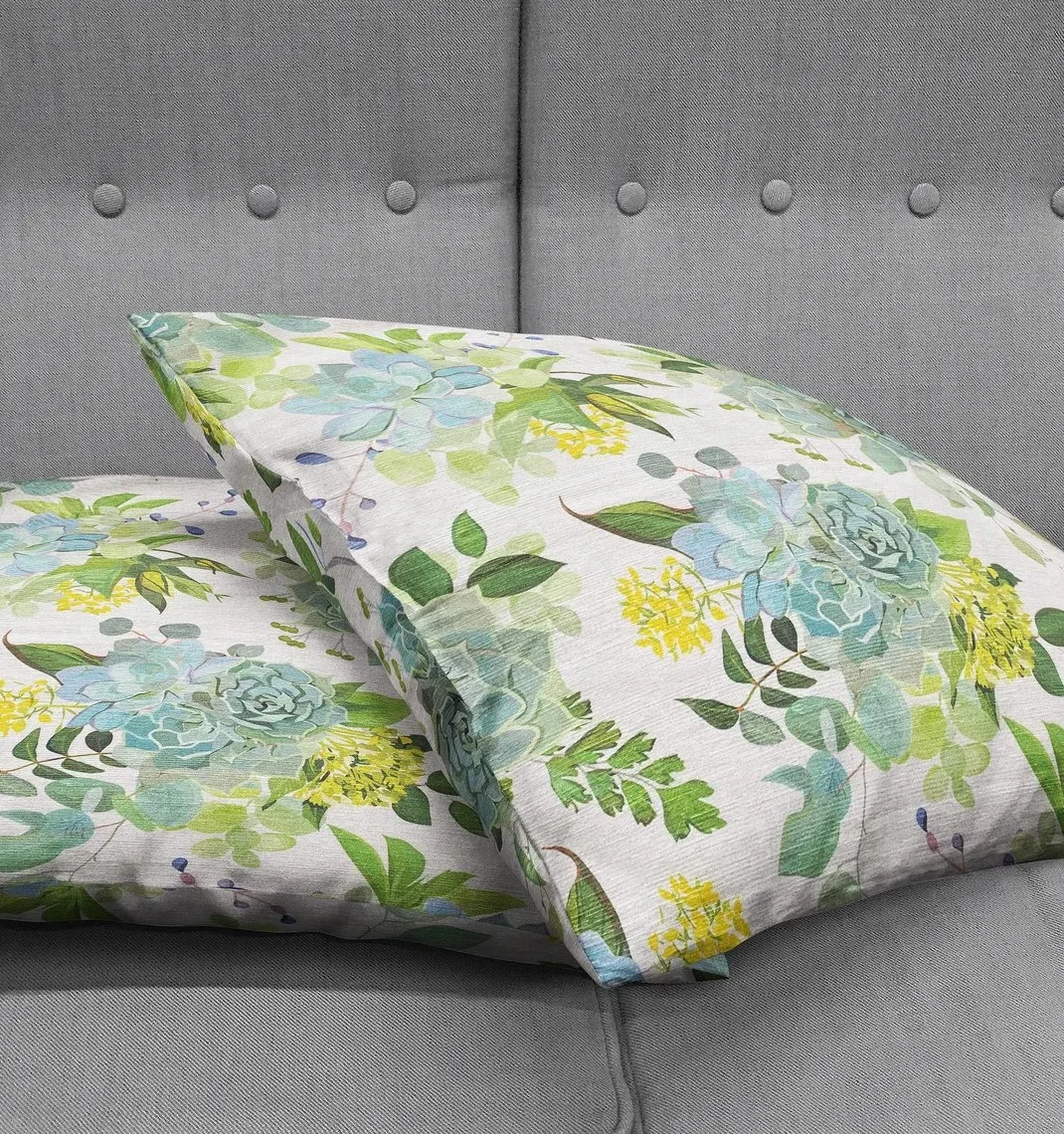 Blue Green Floral Cluster Throw Pillow Cover 18x18 Inches Blue Green Floral Cluster Throw Pillow Cover 18x18 Inches