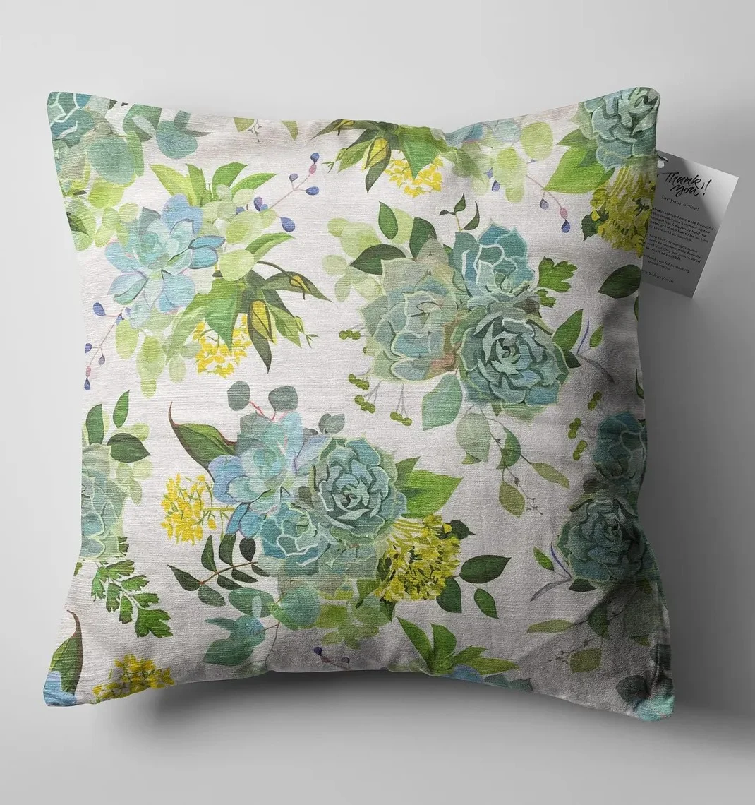 Blue Green Floral Cluster Throw Pillow Cover 18x18 Inches Blue Green Floral Cluster Throw Pillow Cover 18x18 Inches