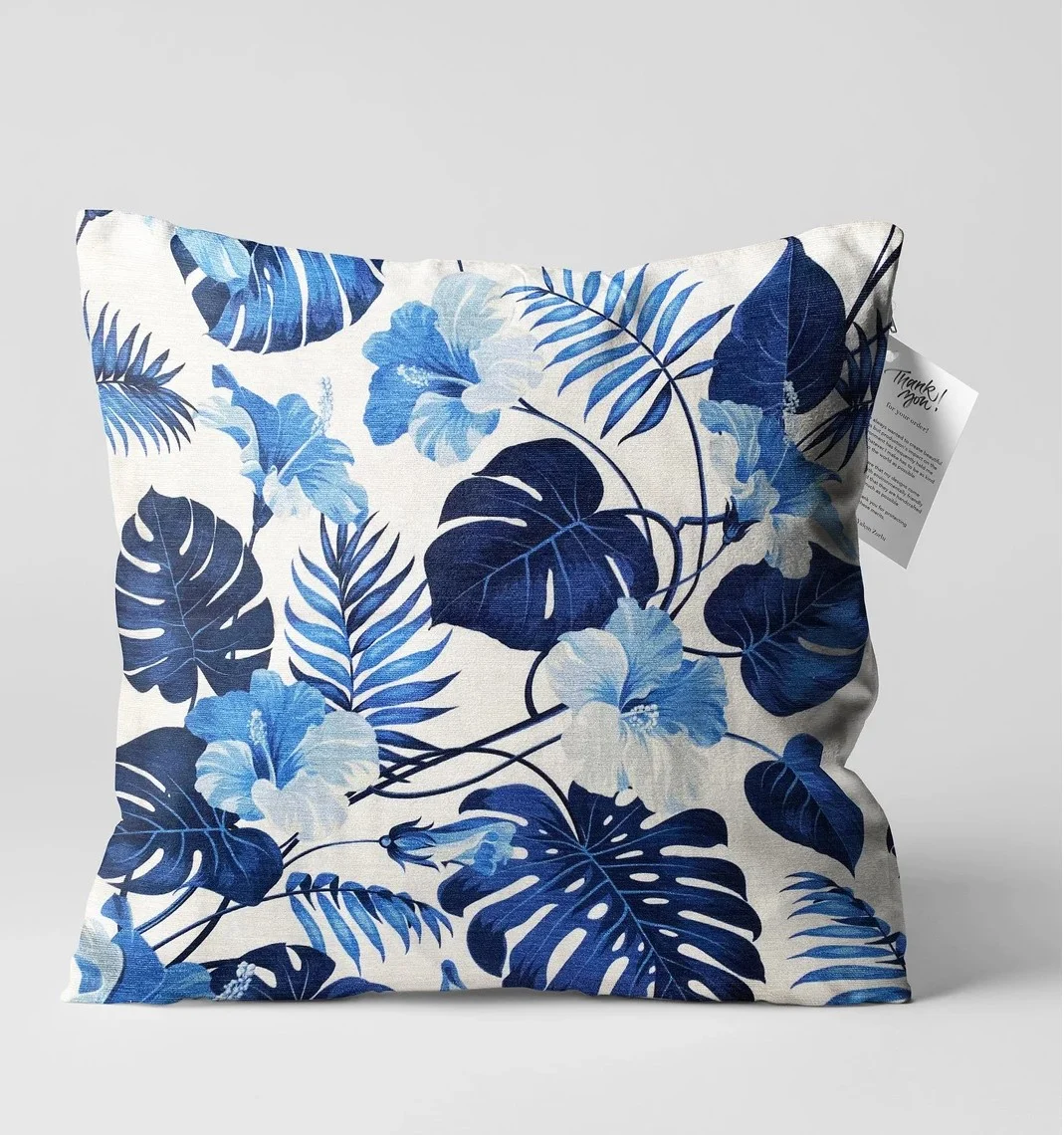 Blue Hibiscus Throw Pillow Cover 18x18 Inches