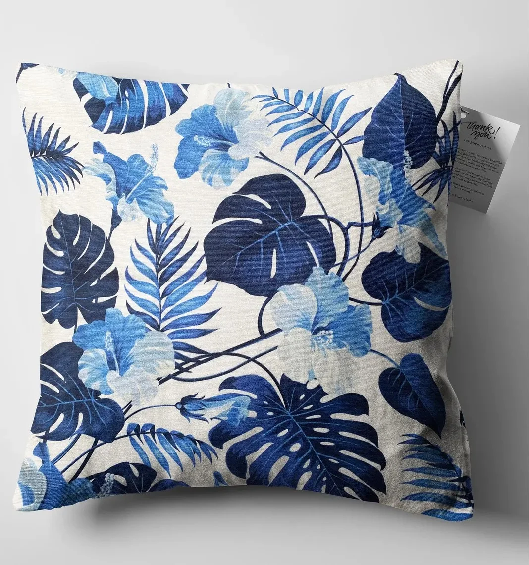 Blue Hibiscus Throw Pillow Cover 18x18 Inches Blue Hibiscus Throw Pillow Cover 18x18 Inches