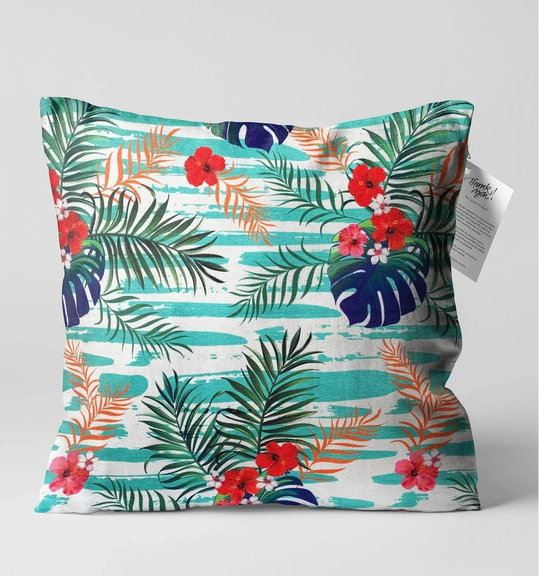 Colorful Tropical Floral Throw Pillow Cover 18x18 Inches