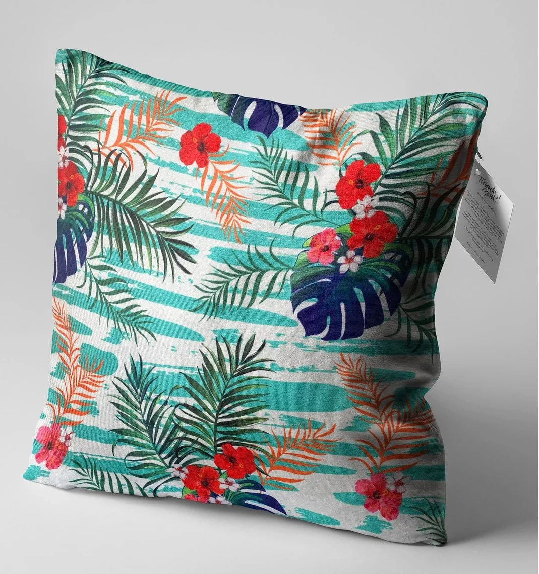 Colorful Tropical Floral Throw Pillow Cover 18x18 Inches Colorful Tropical Floral Throw Pillow Cover 18x18 Inches