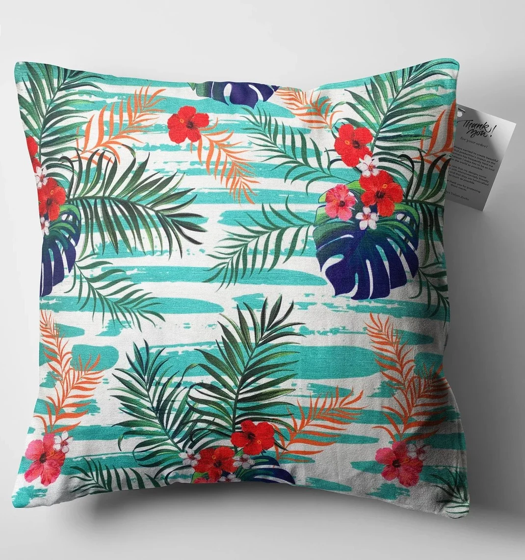 Colorful Tropical Floral Throw Pillow Cover 18x18 Inches Colorful Tropical Floral Throw Pillow Cover 18x18 Inches