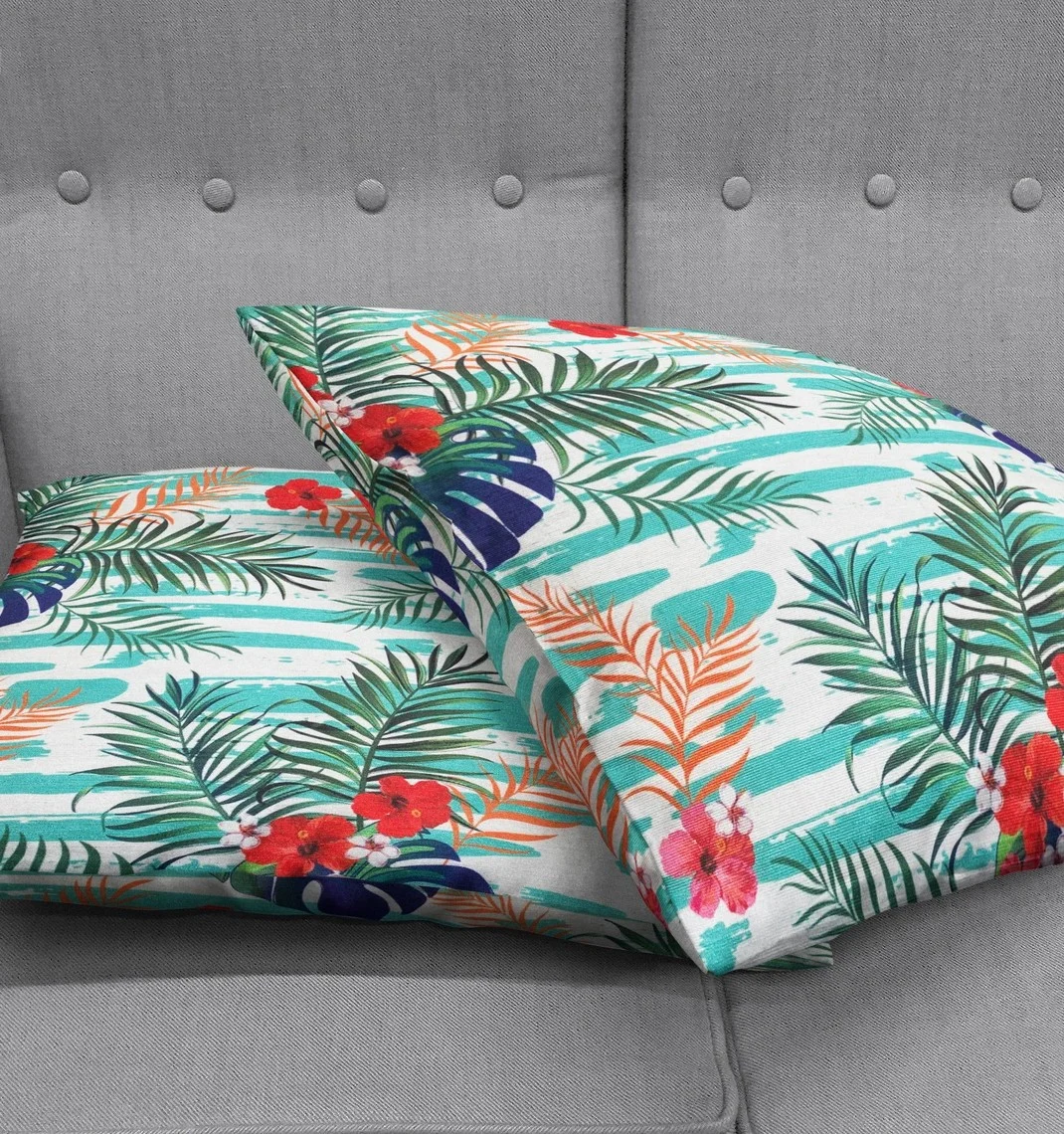 Colorful Tropical Floral Throw Pillow Cover 18x18 Inches Colorful Tropical Floral Throw Pillow Cover 18x18 Inches