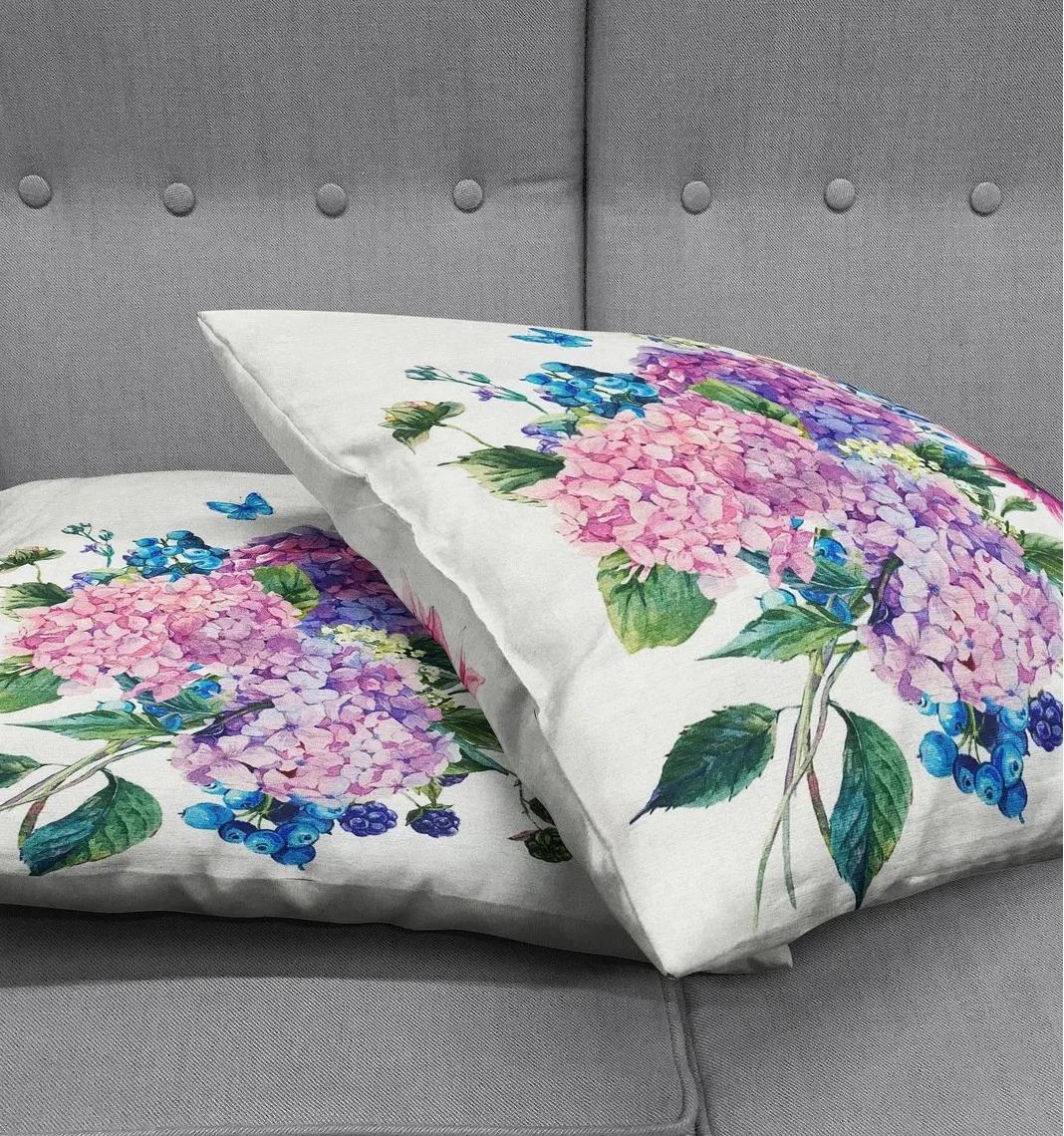 Hydrangea and Wildflower Throw Pillow Cover 18x18 Inches Hydrangea and Wildflower Throw Pillow Cover 18x18 Inches