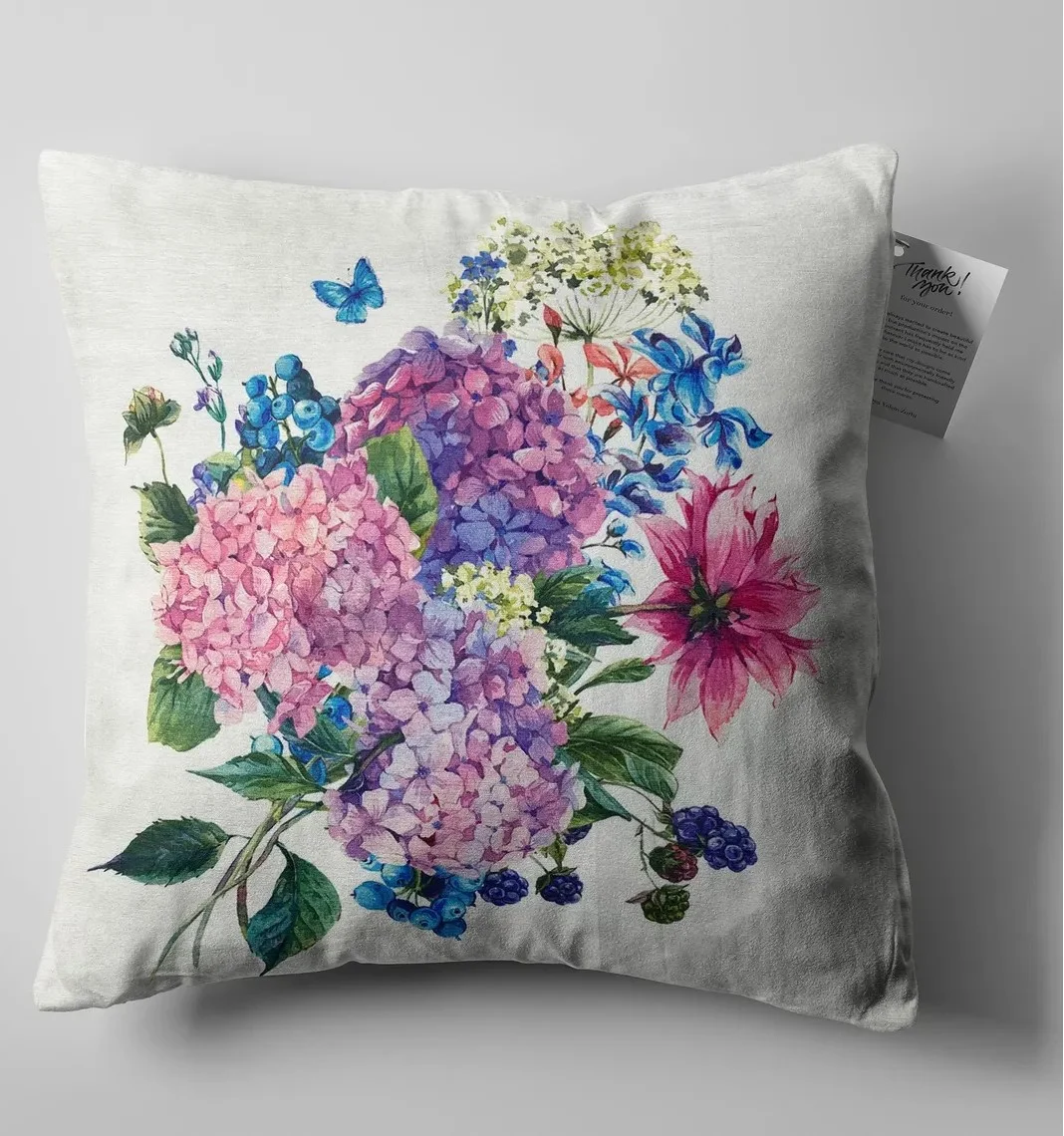 Hydrangea and Wildflower Throw Pillow Cover 18x18 Inches Hydrangea and Wildflower Throw Pillow Cover 18x18 Inches
