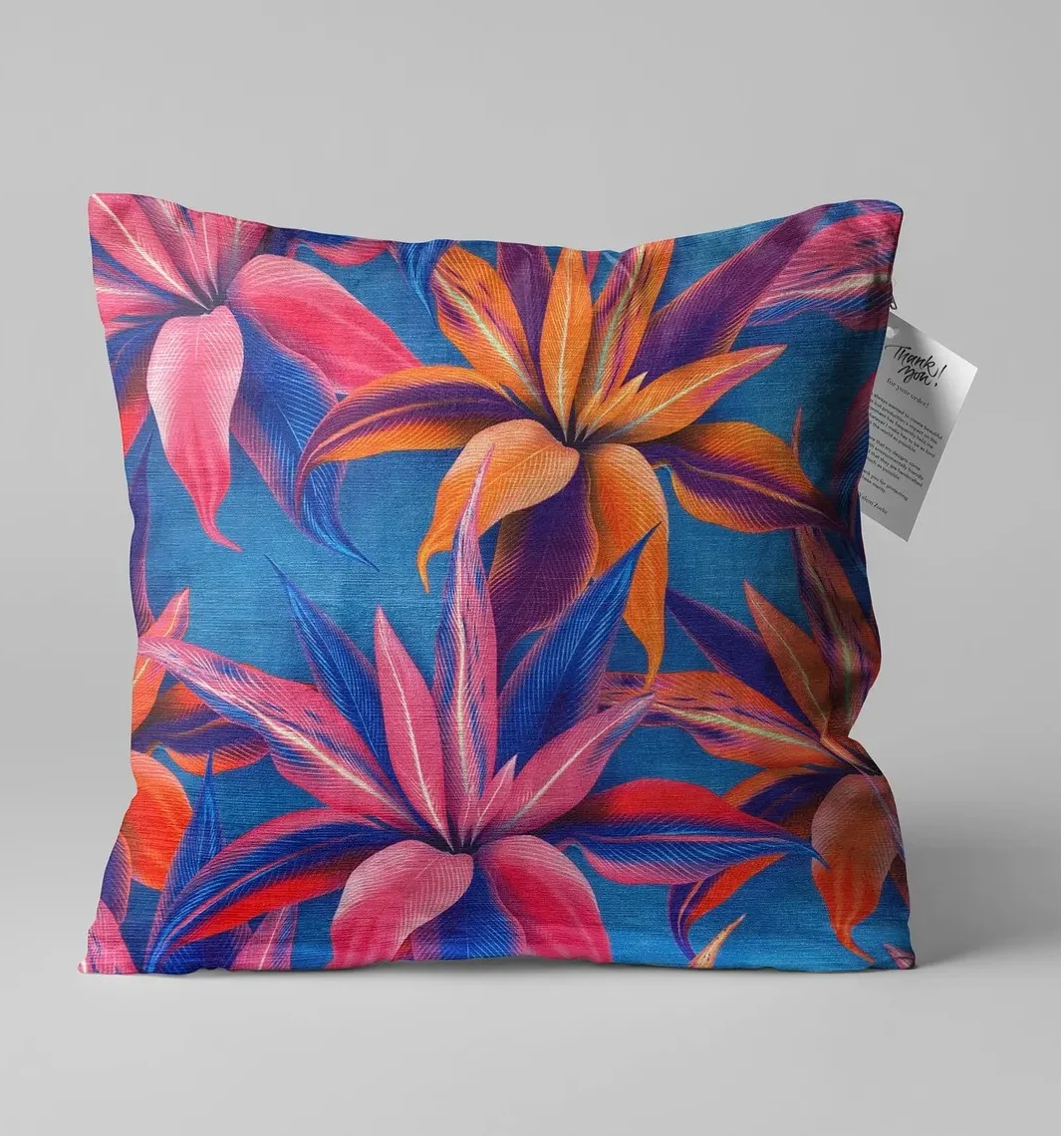 Neon Floral Throw Pillow Cover 18x18 Inches