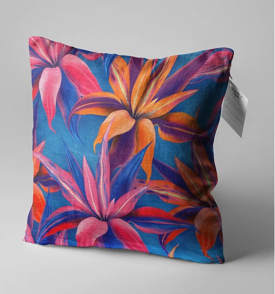 Neon Floral Throw Pillow Cover 18x18 Inches Neon Floral Throw Pillow Cover 18x18 Inches