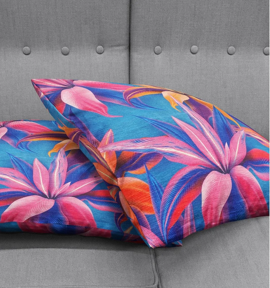 Neon Floral Throw Pillow Cover 18x18 Inches Neon Floral Throw Pillow Cover 18x18 Inches