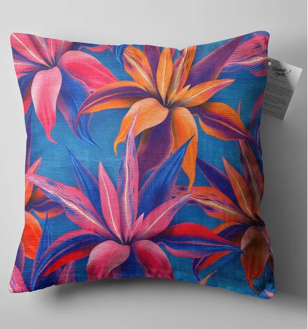 Neon Floral Throw Pillow Cover 18x18 Inches Neon Floral Throw Pillow Cover 18x18 Inches