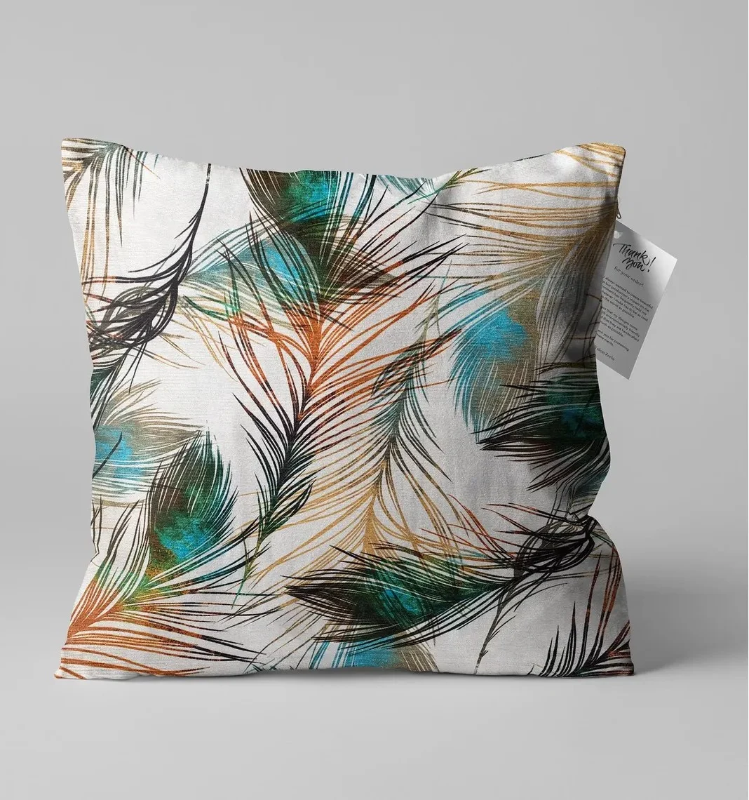 Peacock Feather Throw Pillow Cover 18x18 Inches