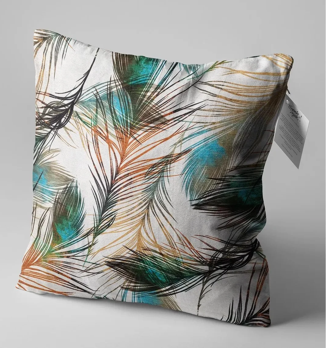 Peacock Feather Throw Pillow Cover 18x18 Inches Peacock Feather Throw Pillow Cover 18x18 Inches
