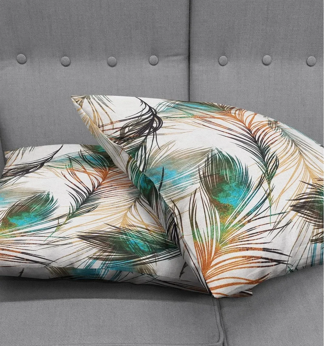 Peacock Feather Throw Pillow Cover 18x18 Inches Peacock Feather Throw Pillow Cover 18x18 Inches