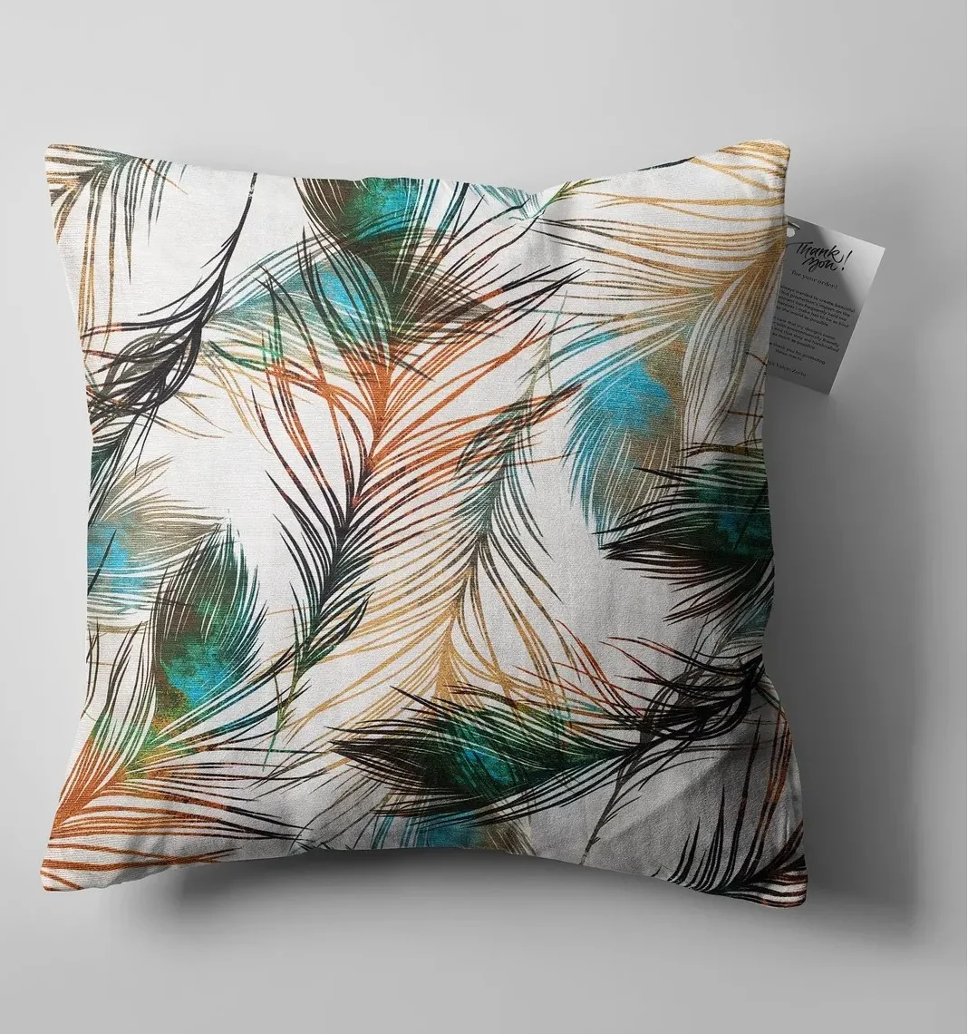 Peacock Feather Throw Pillow Cover 18x18 Inches Peacock Feather Throw Pillow Cover 18x18 Inches