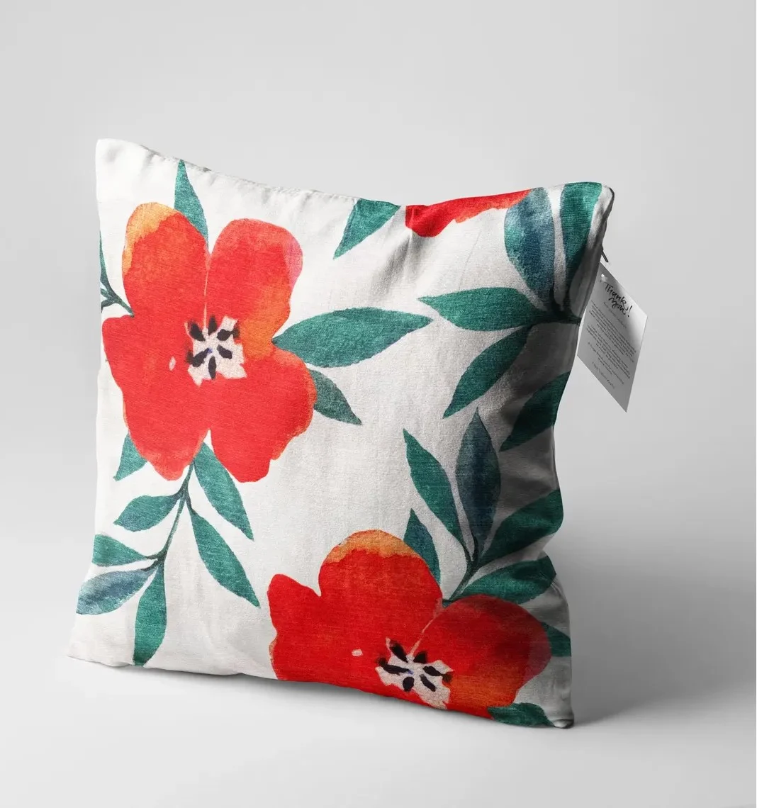 Red Poppy and Leaf Throw Pillow Cover 18x18 Inches Red Poppy and Leaf Throw Pillow Cover 18x18 Inches