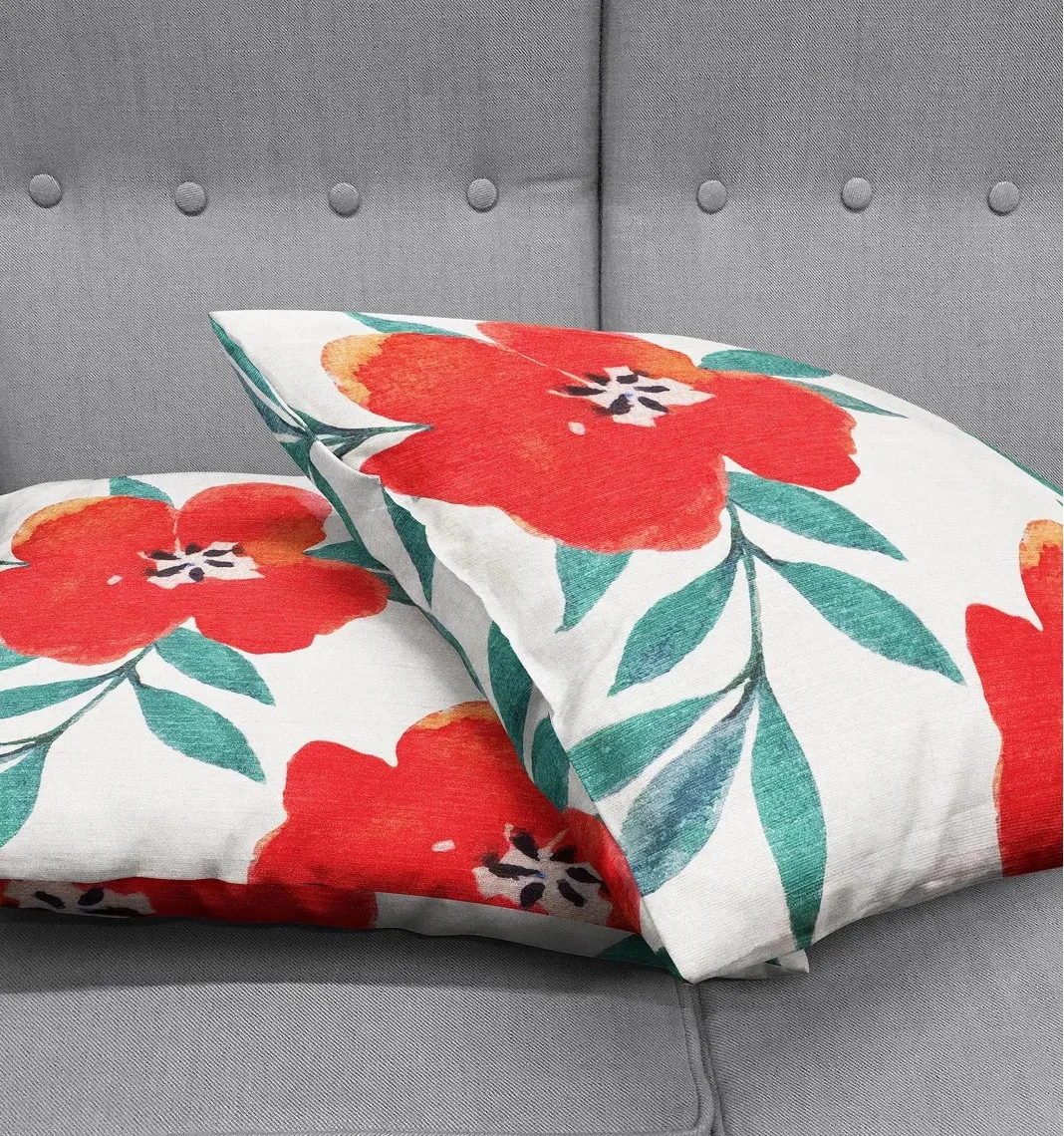 Red Poppy and Leaf Throw Pillow Cover 18x18 Inches Red Poppy and Leaf Throw Pillow Cover 18x18 Inches