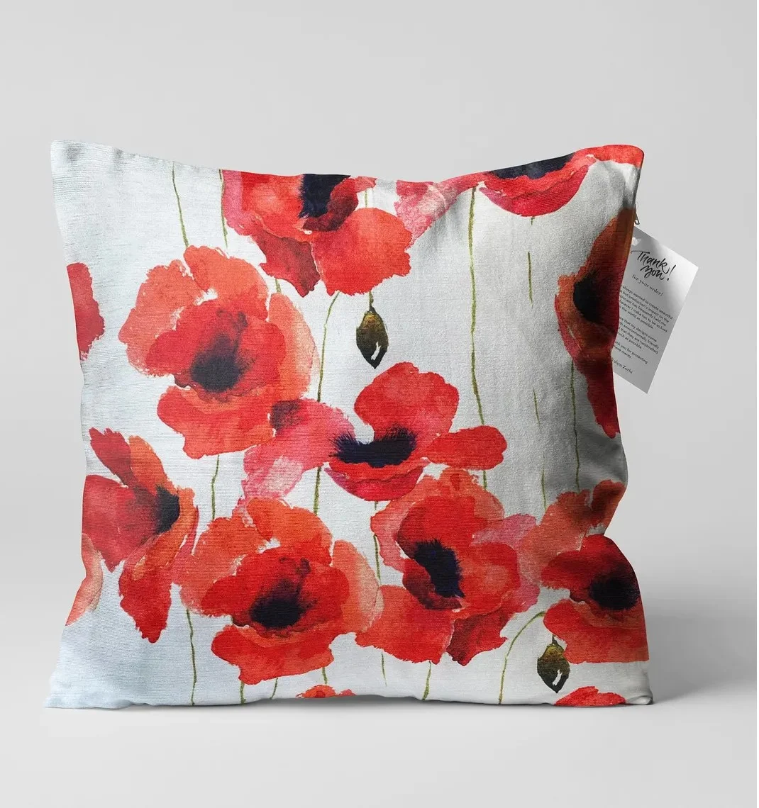 Red Poppy Field Throw Pillow Cover 18x18 Inches