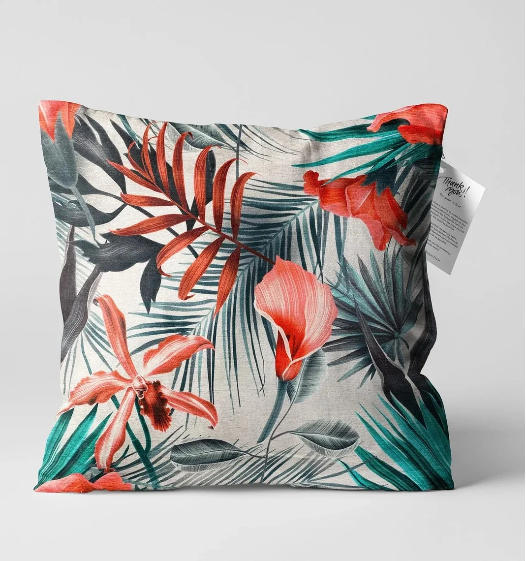 Tropical Flower Throw Pillow Cover 18x18 Inches