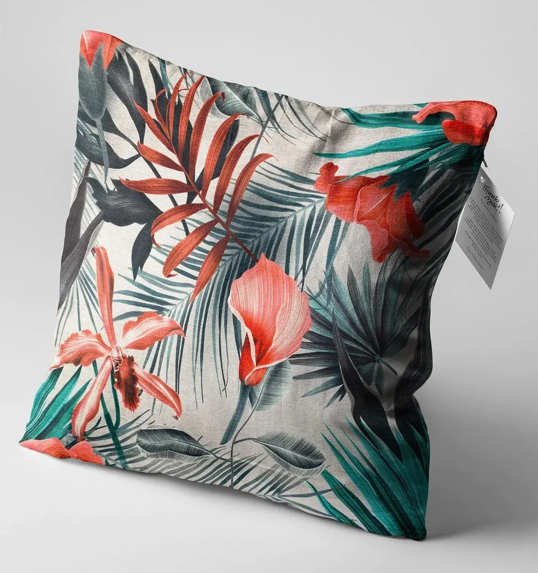 Tropical Flower Throw Pillow Cover 18x18 Inches Tropical Flower Throw Pillow Cover 18x18 Inches