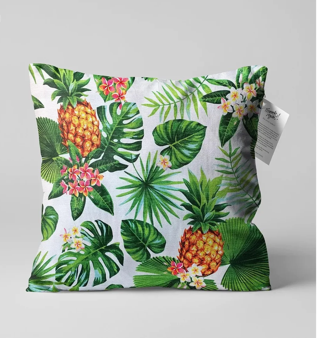 Tropical Pineapple Palm Throw Pillow Cover 18x18 Inches