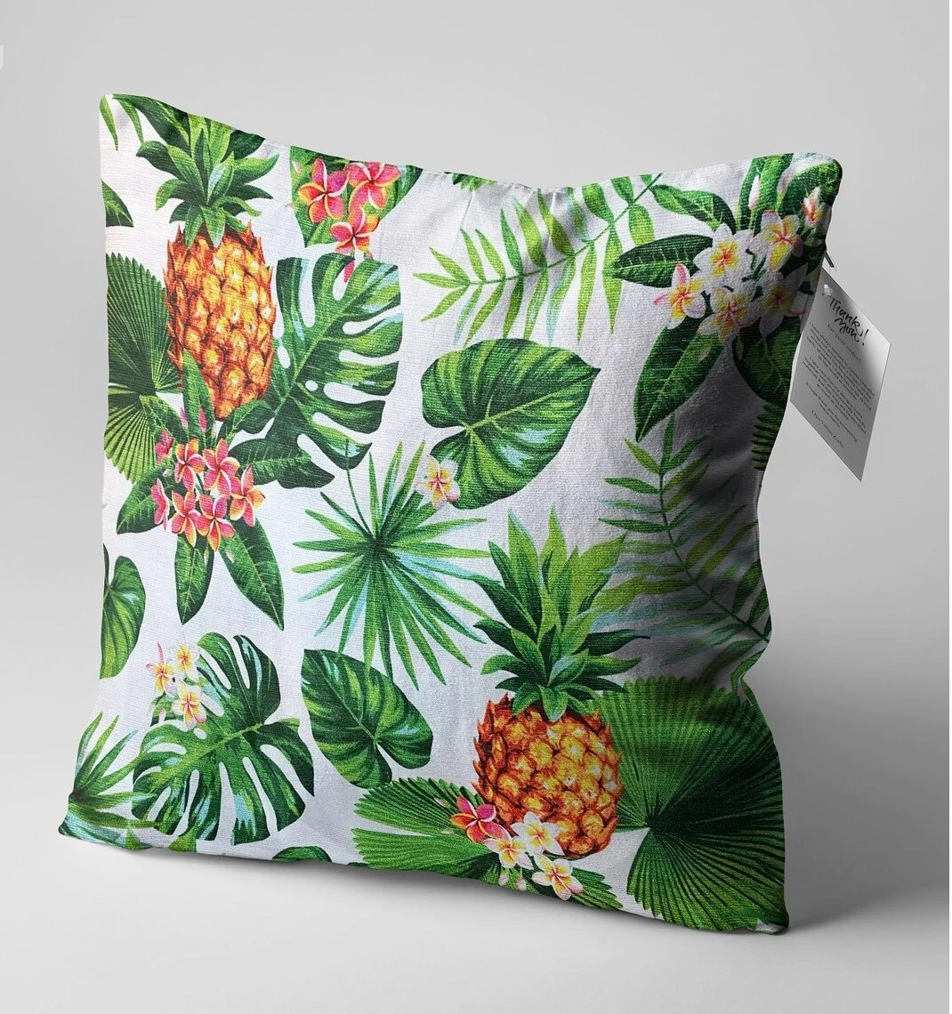 Tropical Pineapple Palm Throw Pillow Cover 18x18 Inches Tropical Pineapple Palm Throw Pillow Cover 18x18 Inches