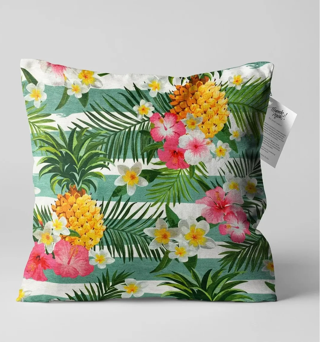 Watercolor Daisy and Leaf Throw Pillow Cover 18x18 Inches Watercolor Daisy and Leaf Throw Pillow Cover 18x18 Inches