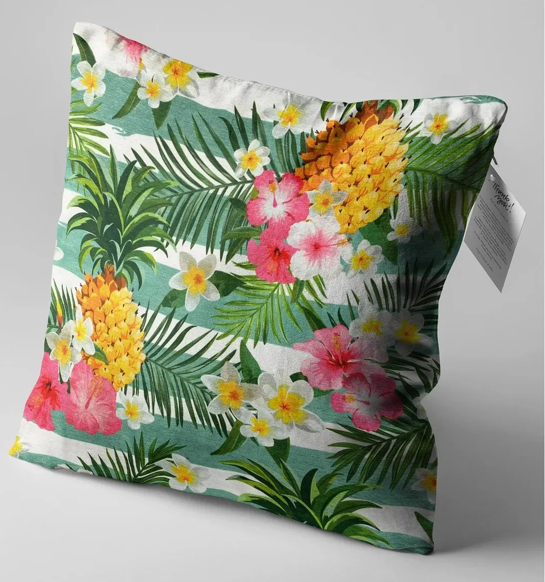 Tropical Stripe Floral Throw Pillow Cover 18x18 Inches Tropical Stripe Floral Throw Pillow Cover 18x18 Inches
