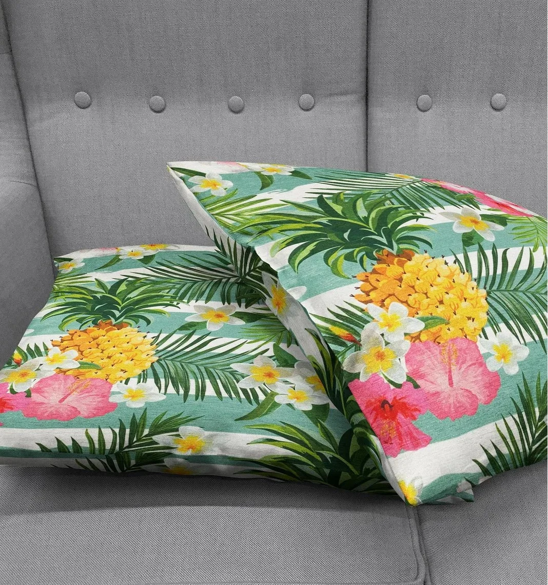 Tropical Stripe Floral Throw Pillow Cover 18x18 Inches Tropical Stripe Floral Throw Pillow Cover 18x18 Inches