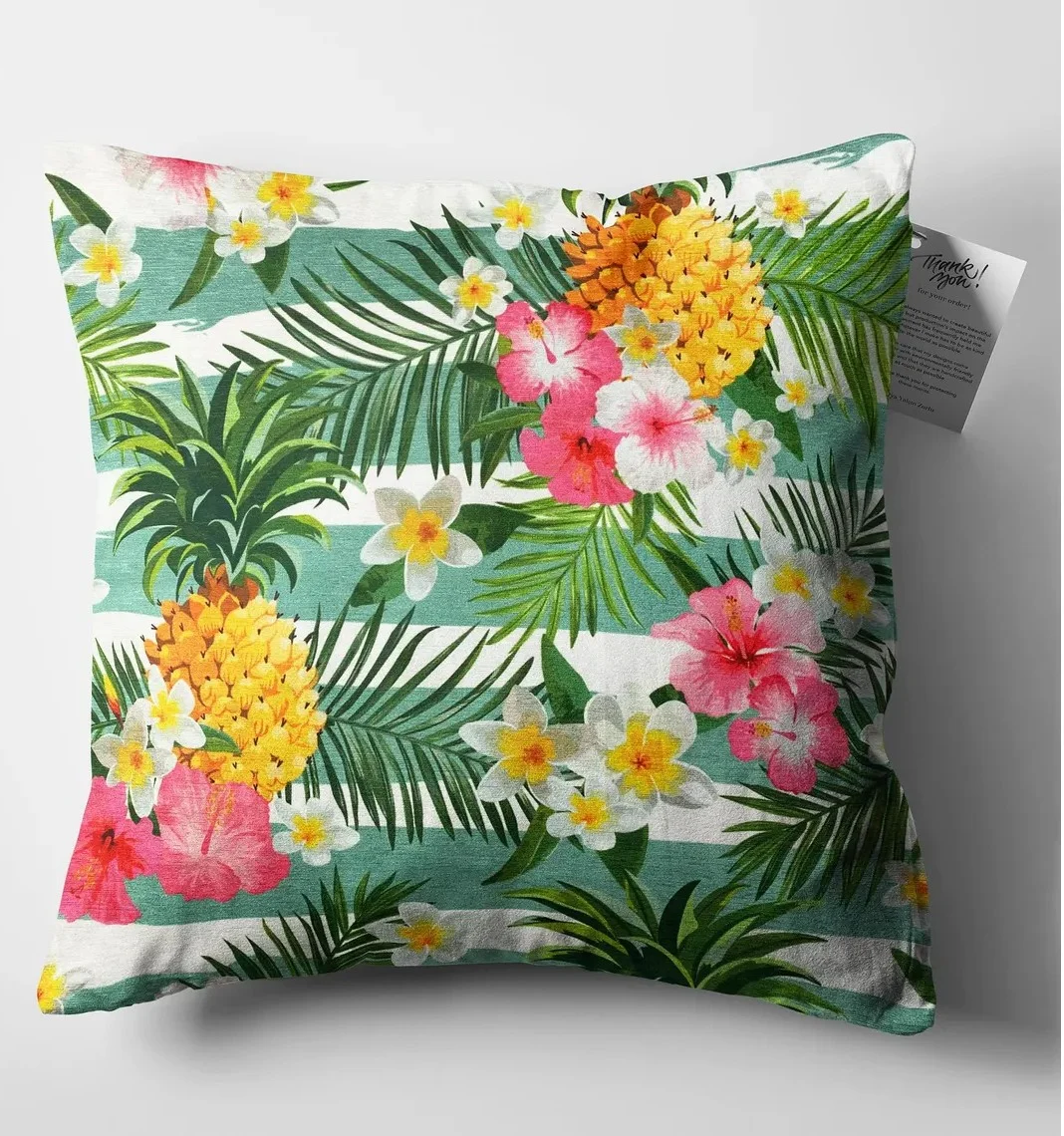 Tropical Stripe Floral Throw Pillow Cover 18x18 Inches Tropical Stripe Floral Throw Pillow Cover 18x18 Inches