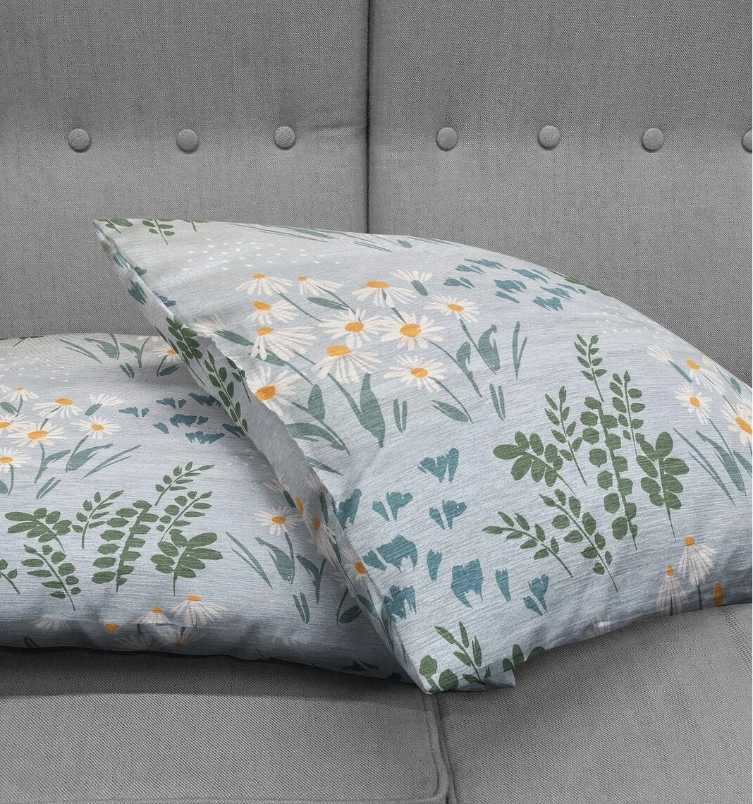 Watercolor Daisy and Leaf Throw Pillow Cover 18x18 Inches Watercolor Daisy and Leaf Throw Pillow Cover 18x18 Inches