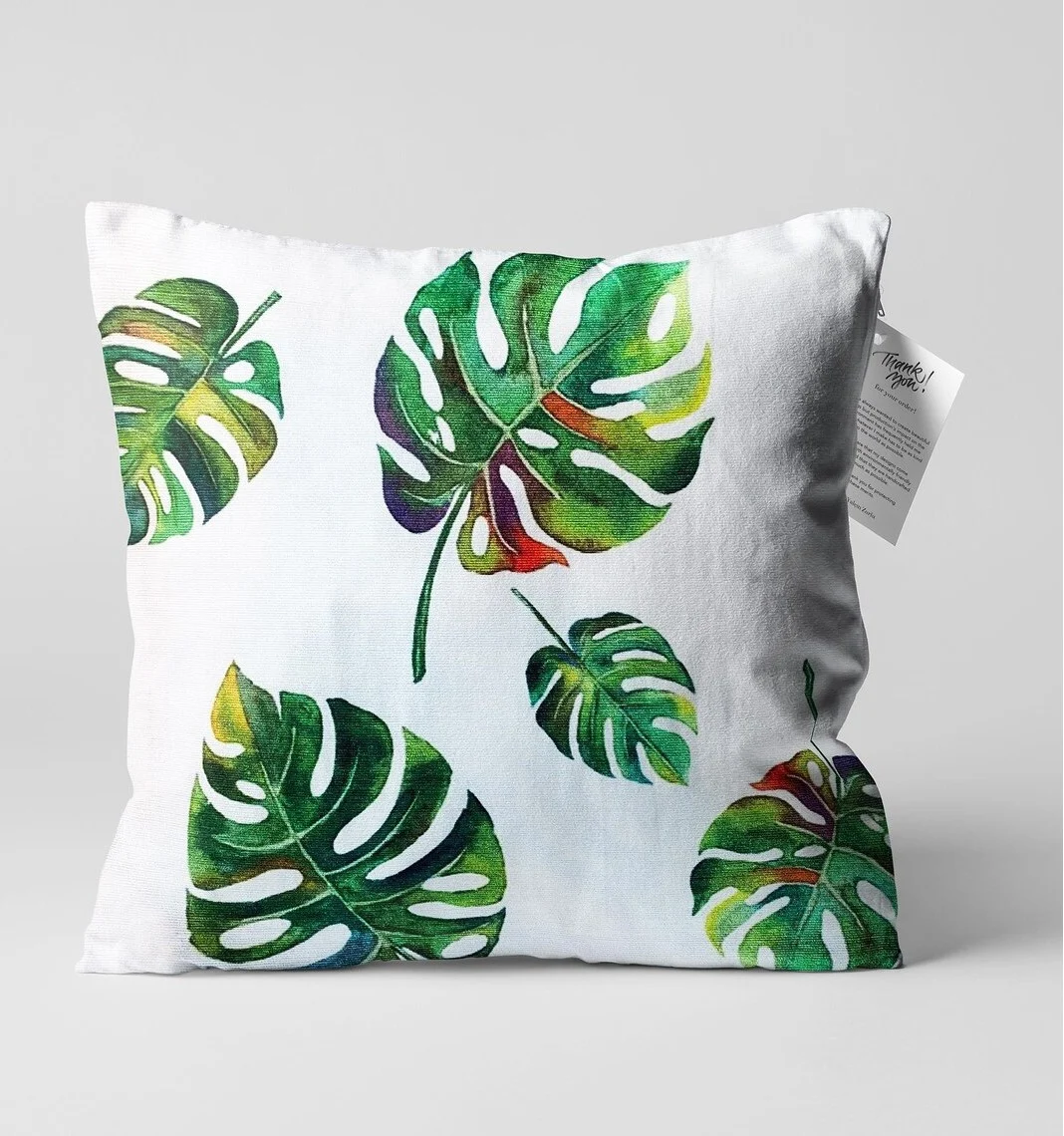 Watercolor Monstera Leaf Throw Pillow Cover 18x18 Inches