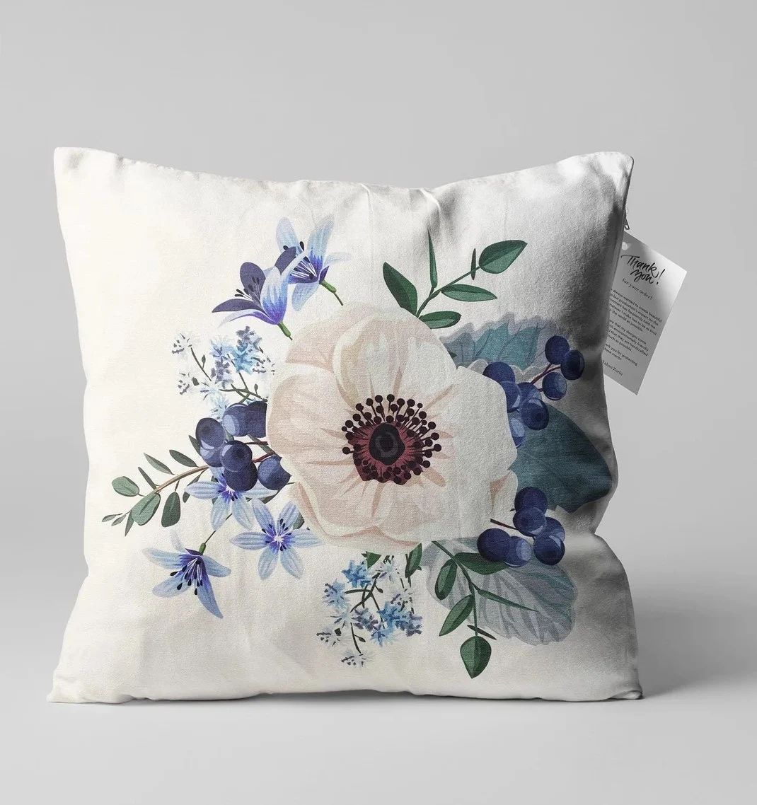White Anemone Floral Throw Pillow Cover 18x18 Inches
