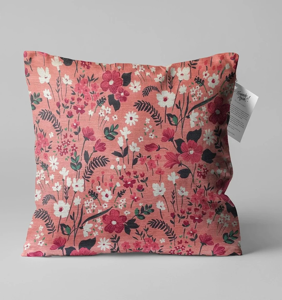 Wildflower Garden Print Throw Pillow Cover 18x18 Inches