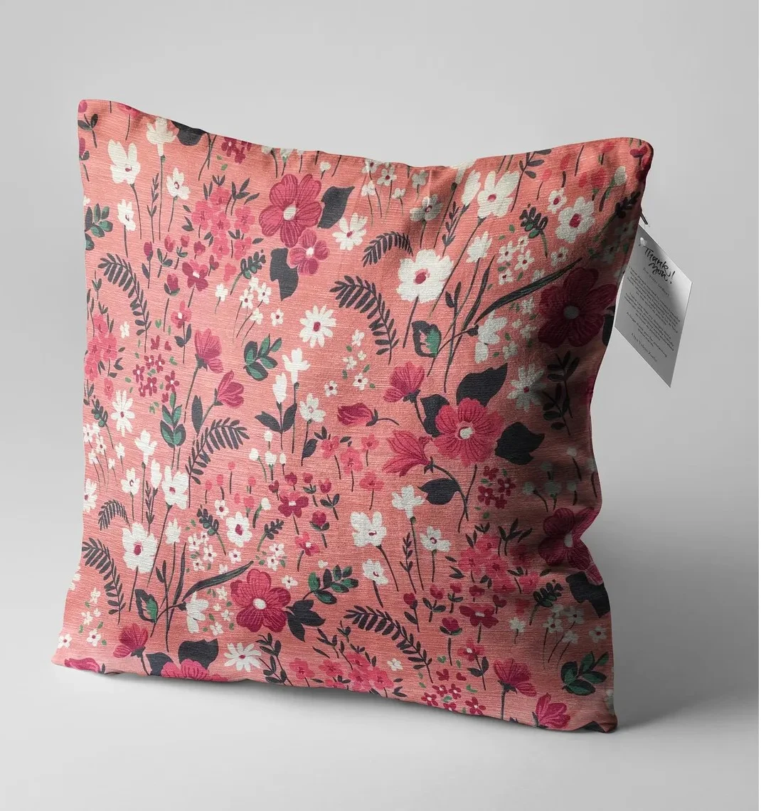 Wildflower Garden Print Throw Pillow Cover 18x18 Inches Wildflower Garden Print Throw Pillow Cover 18x18 Inches