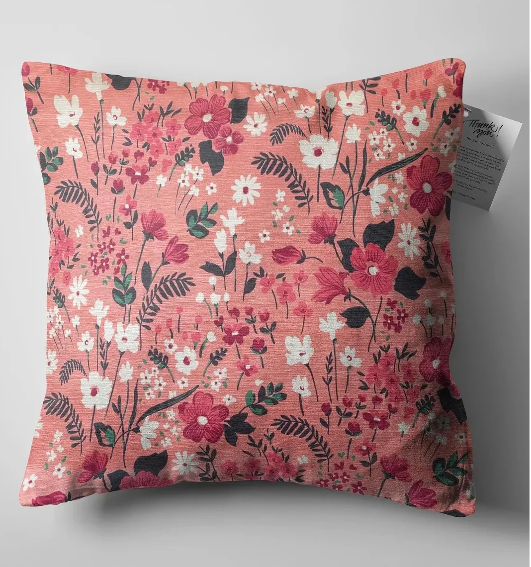 Wildflower Garden Print Throw Pillow Cover 18x18 Inches Wildflower Garden Print Throw Pillow Cover 18x18 Inches